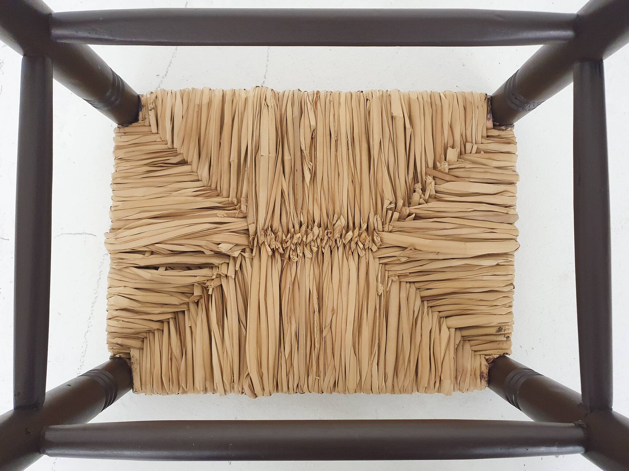 Vintage rattan and wooden stool, France, 1960's