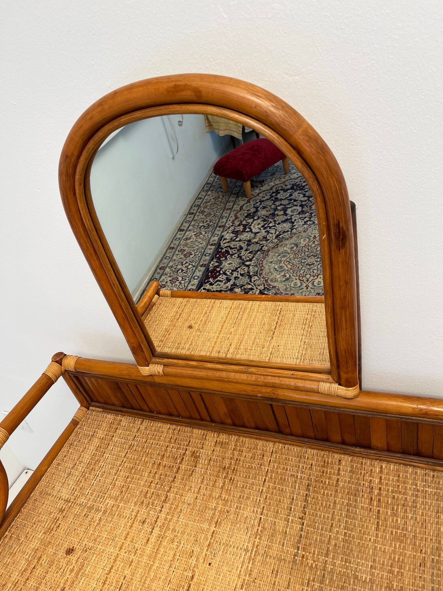 Coiffeuse bureau en rotin et bambou vintage