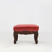 Baroque style foot stool in carved wood with coral velvet upholstery