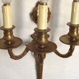 Magnificent Pair French Antique Bronze Triple Wall Lights Urn & Swag Detail