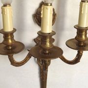 Magnificent Pair French Antique Bronze Triple Wall Lights Urn & Swag Detail
