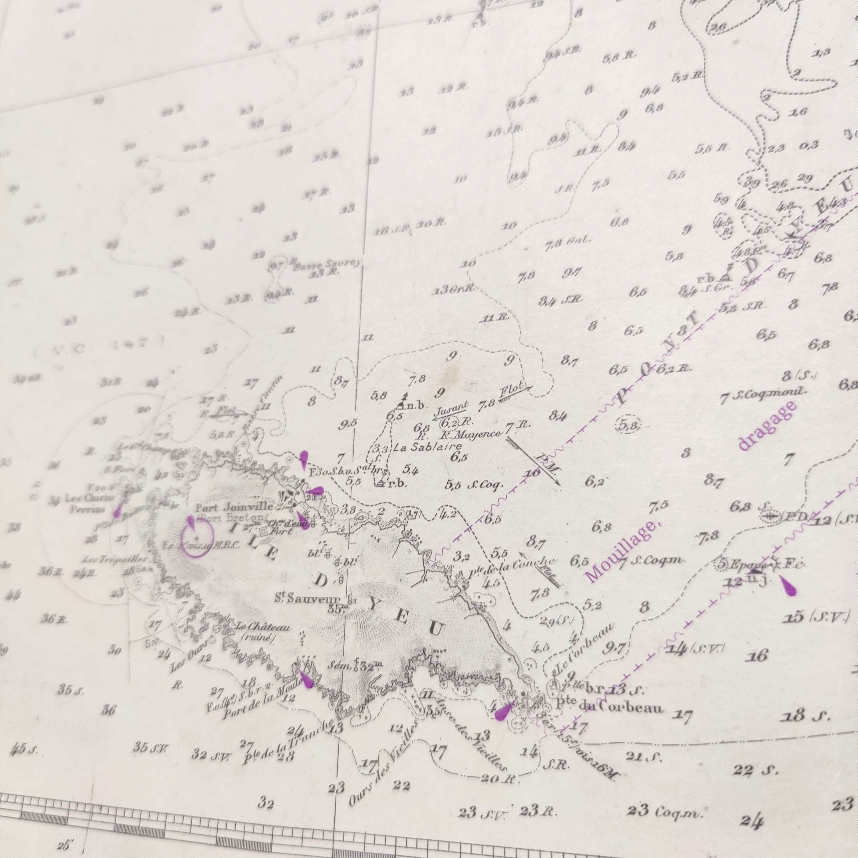 Map of the west coast of France from Belle Ile to Ile d'Yeu