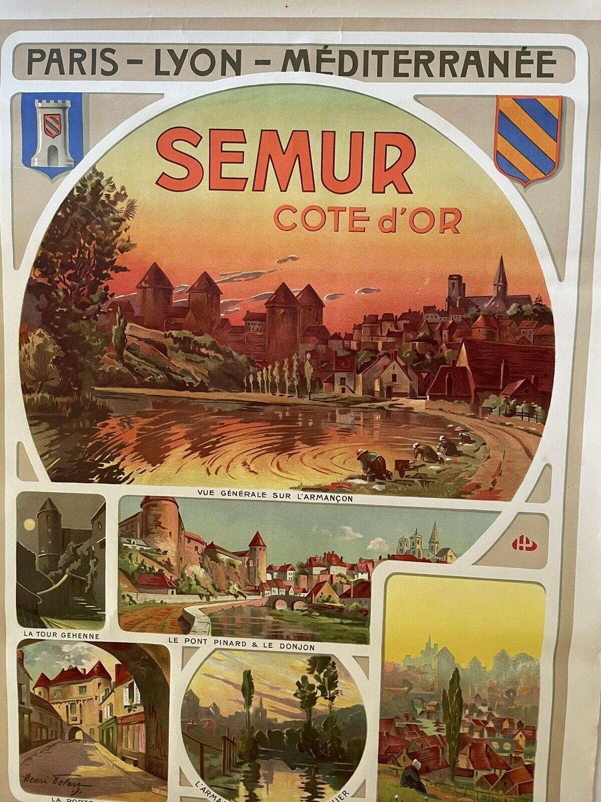 Original poster chemin de fer plm - semur en auxois, henri polard