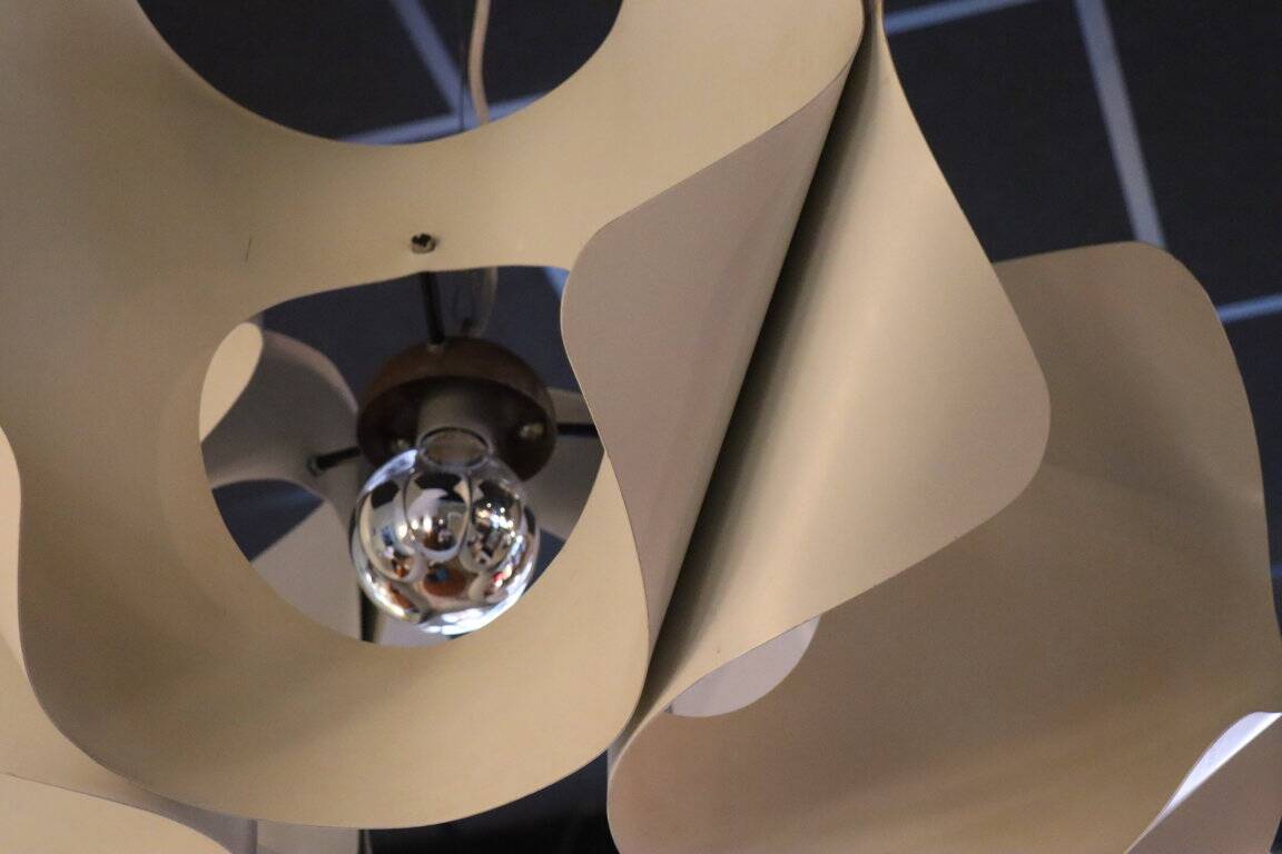 Space Age pendant lamp by Jean D'Imbleval in white lacquered aluminum, 1970