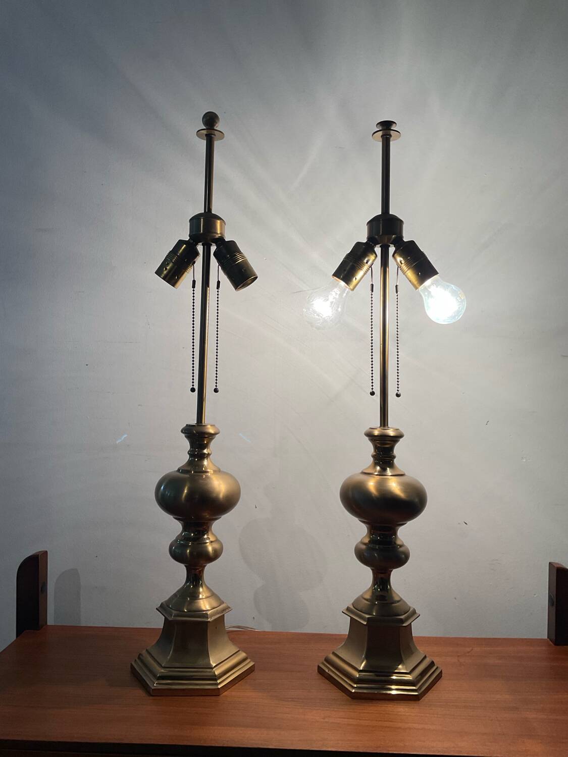 Pair of vintage bronze and brass lamps