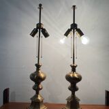 Paire de lampes vintage en bronze et laiton