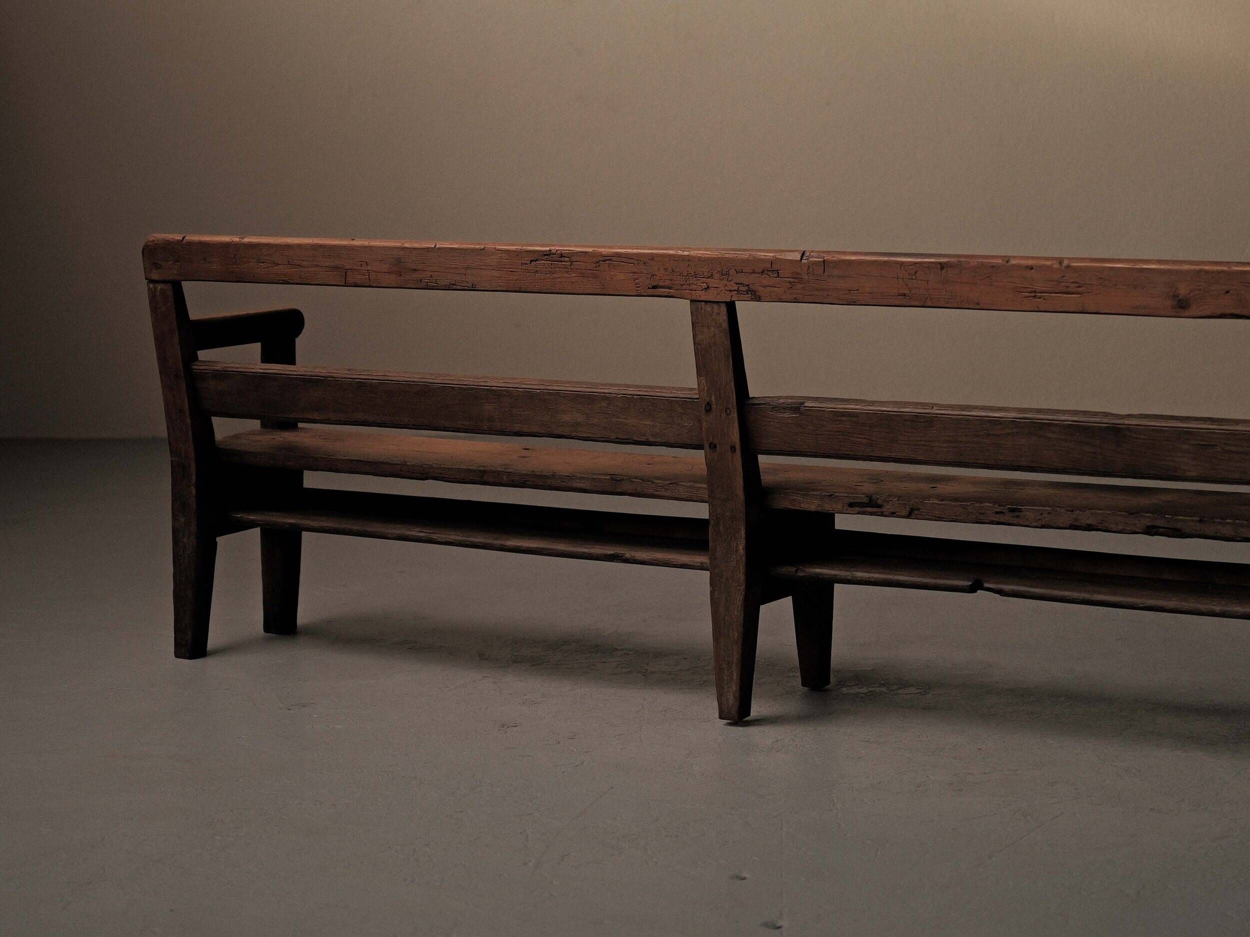 Large antique farmhouse bench in solid wood – Auvergne, around 1900