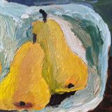 Mid-Century Modern Swedish "Luminous Pears" by Eric Cederberg, Framed Still Life Oil Painting