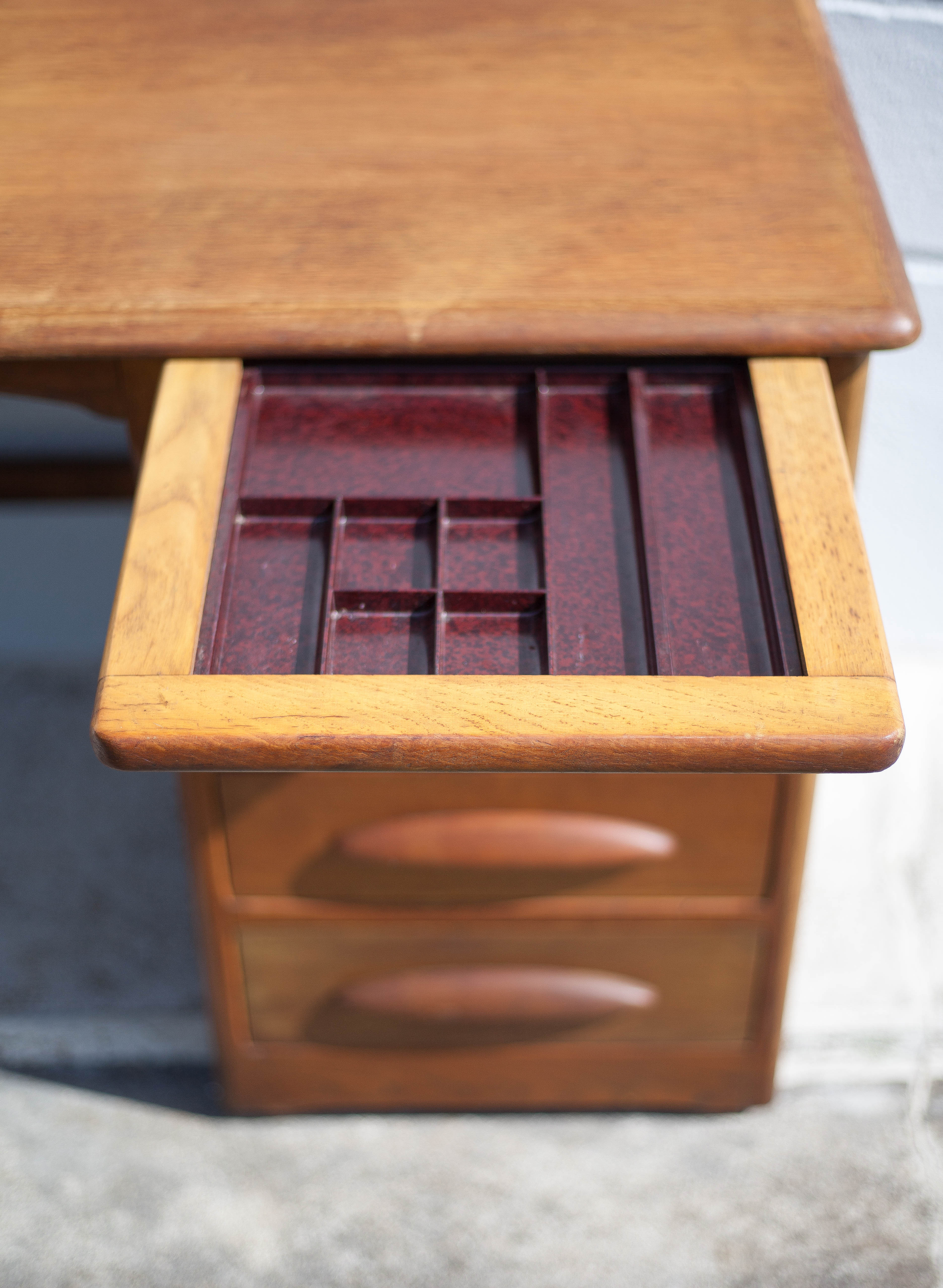 American wood desk, desk with drawers and folding extension, 50s