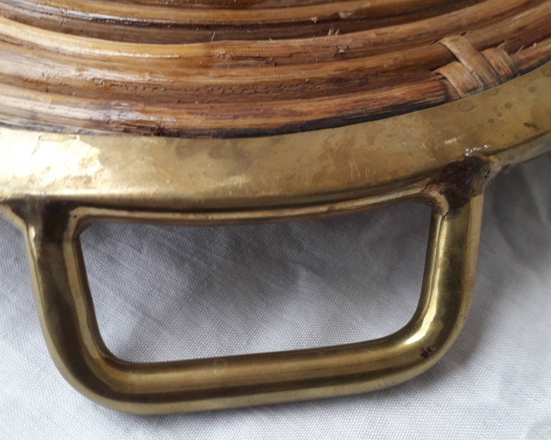 Rattan and brass tray