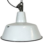 Industrial White Enamel Factory Lamp with Cast Iron Top, 1960s