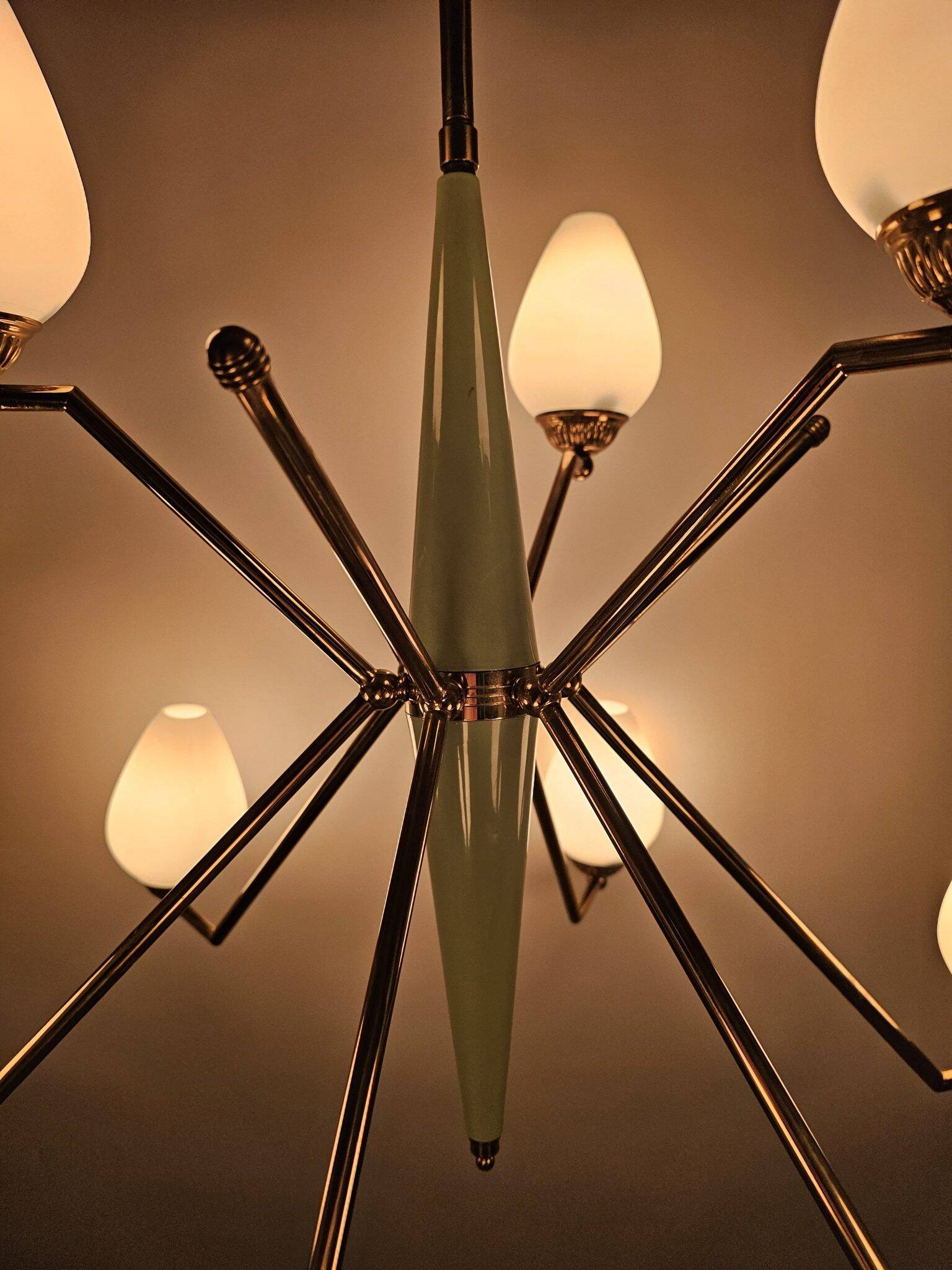 Mid-century Italian opaline glass chandelier