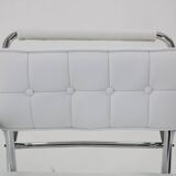 1940s Rare Restored Bauhaus Chrome Plated Adjustable Armchair in White Leather, Czechoslovakia