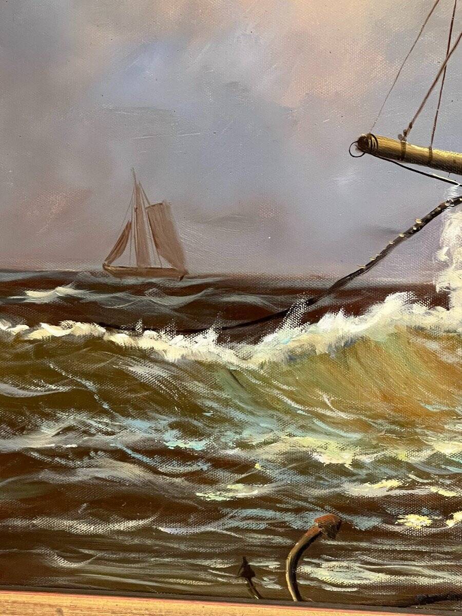 John Russel Chancellor (1925-1984) rare on the market, oil on canvas, marine, boats