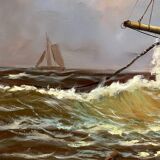 John Russel Chancellor (1925-1984) rare on the market, oil on canvas, marine, boats