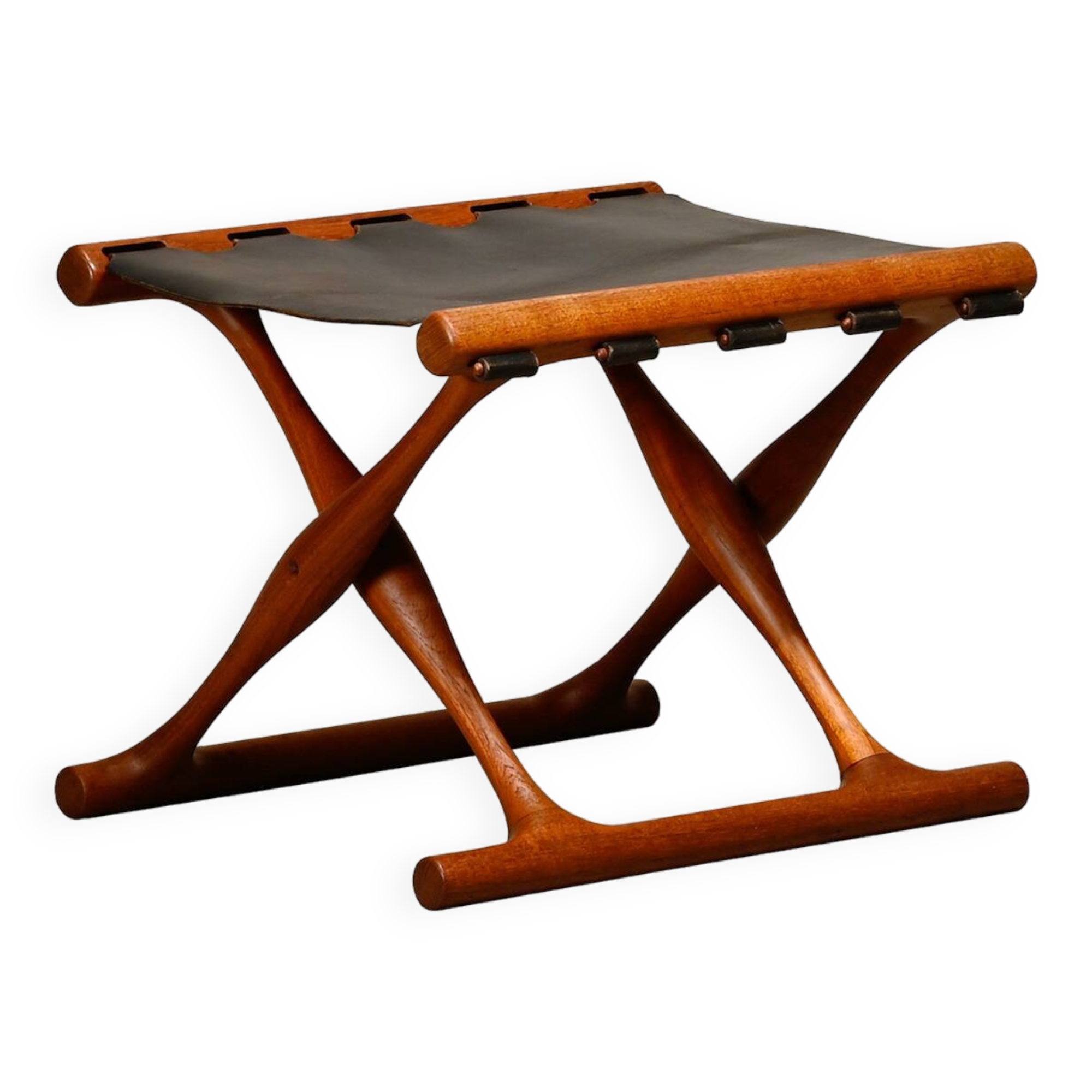 Poul Hundevad PH43 Guldhøj Stool in Teak and Black Leather, Denmark, 1960s