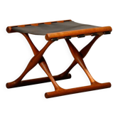 Poul Hundevad PH43 Guldhøj Stool in Teak and Black Leather, Denmark, 1960s