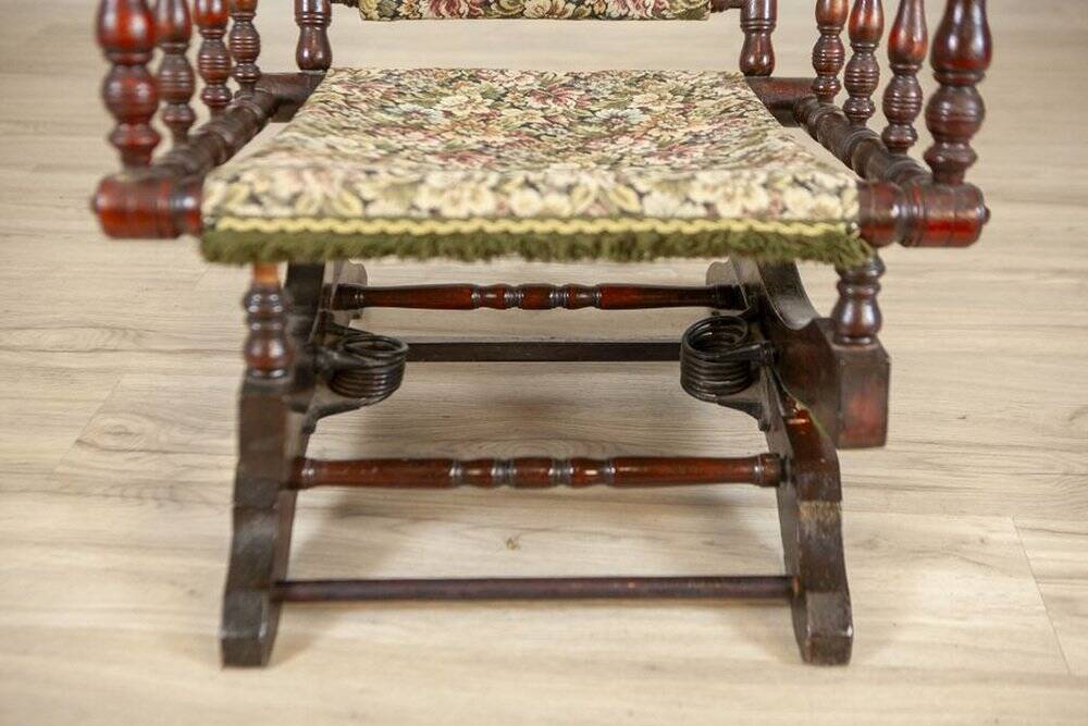 Antique Spring Rocking Chair in Floral Fabric, 1890s