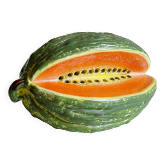 Grand trompe l'oeil/pique fleurs melon/pastèque céramique