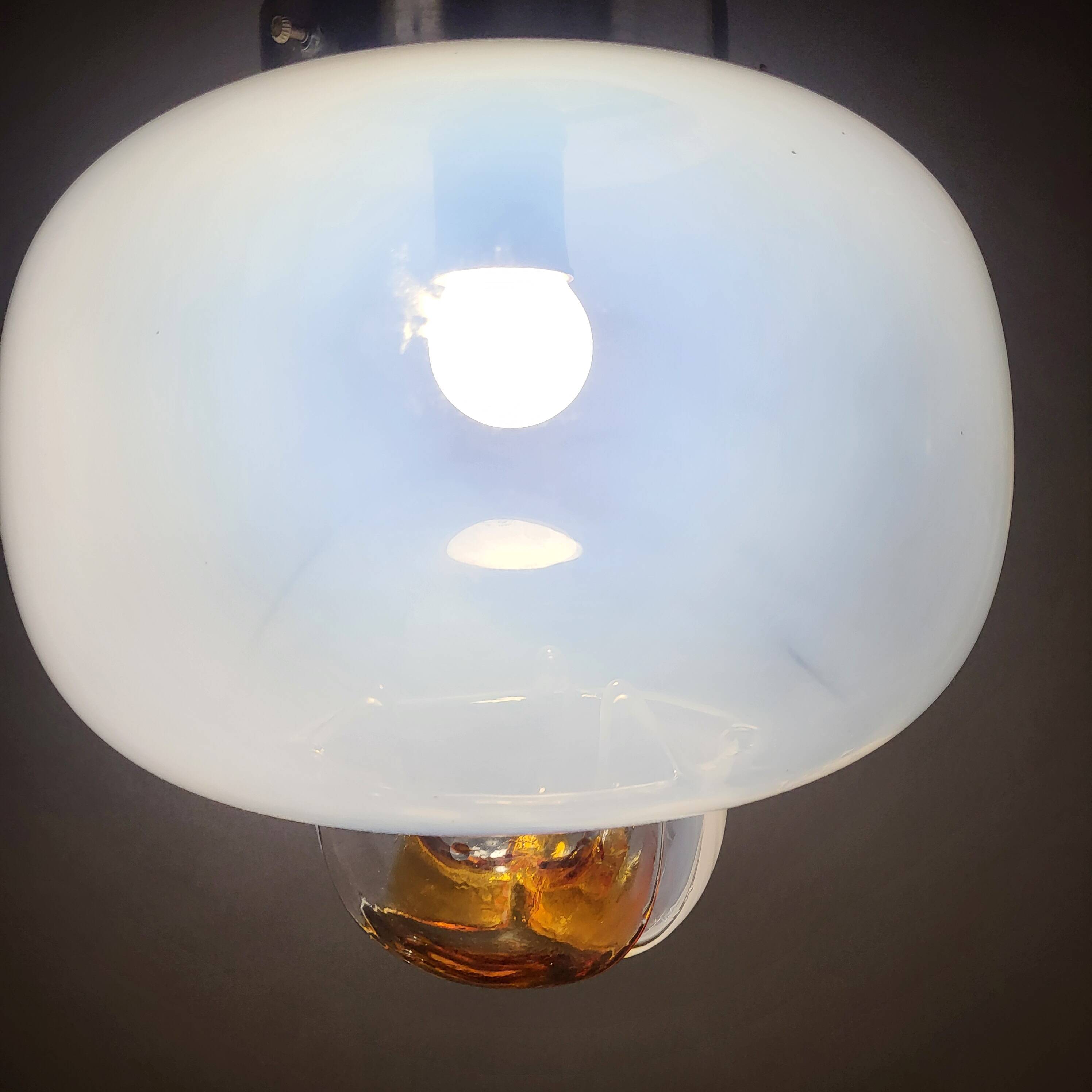 Mazzega glass and chrome mushroom pendant light, Murano, 1960-70, space age