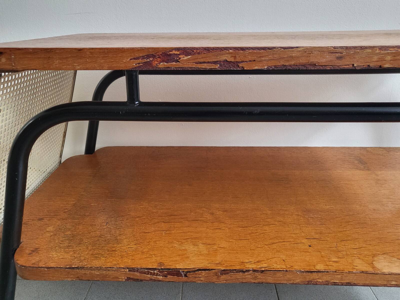 Vintage 1950 coffee table magazine rack in steel & beech 50s rockabilly zazou