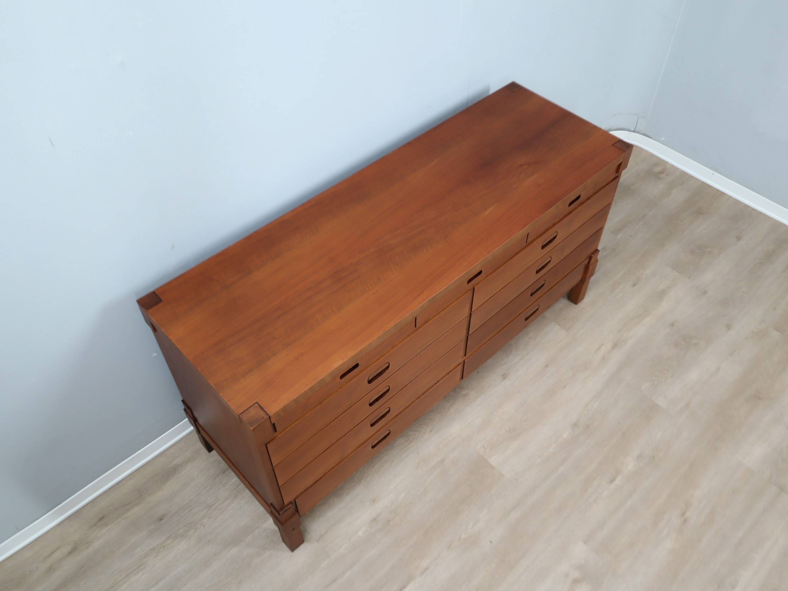 Italian Mid-Century Rationalist Walnut Multi-Drawer sideboard 1970s