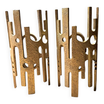 Pair of Vlab brutalist wall lights in bronze finish