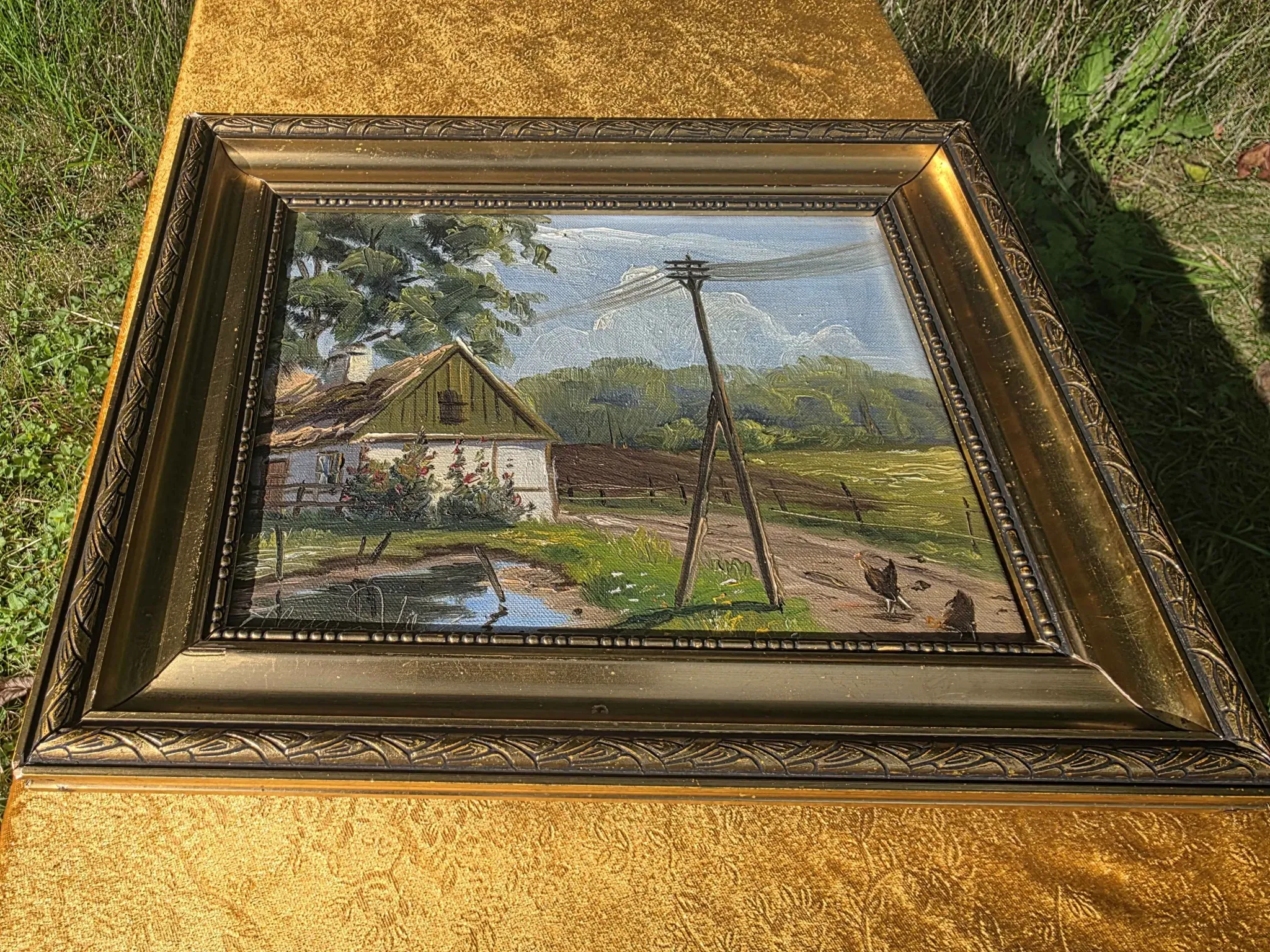 Vintage Farmhouse Landscape Oil Painting