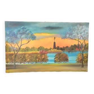 Painting landscape sunset