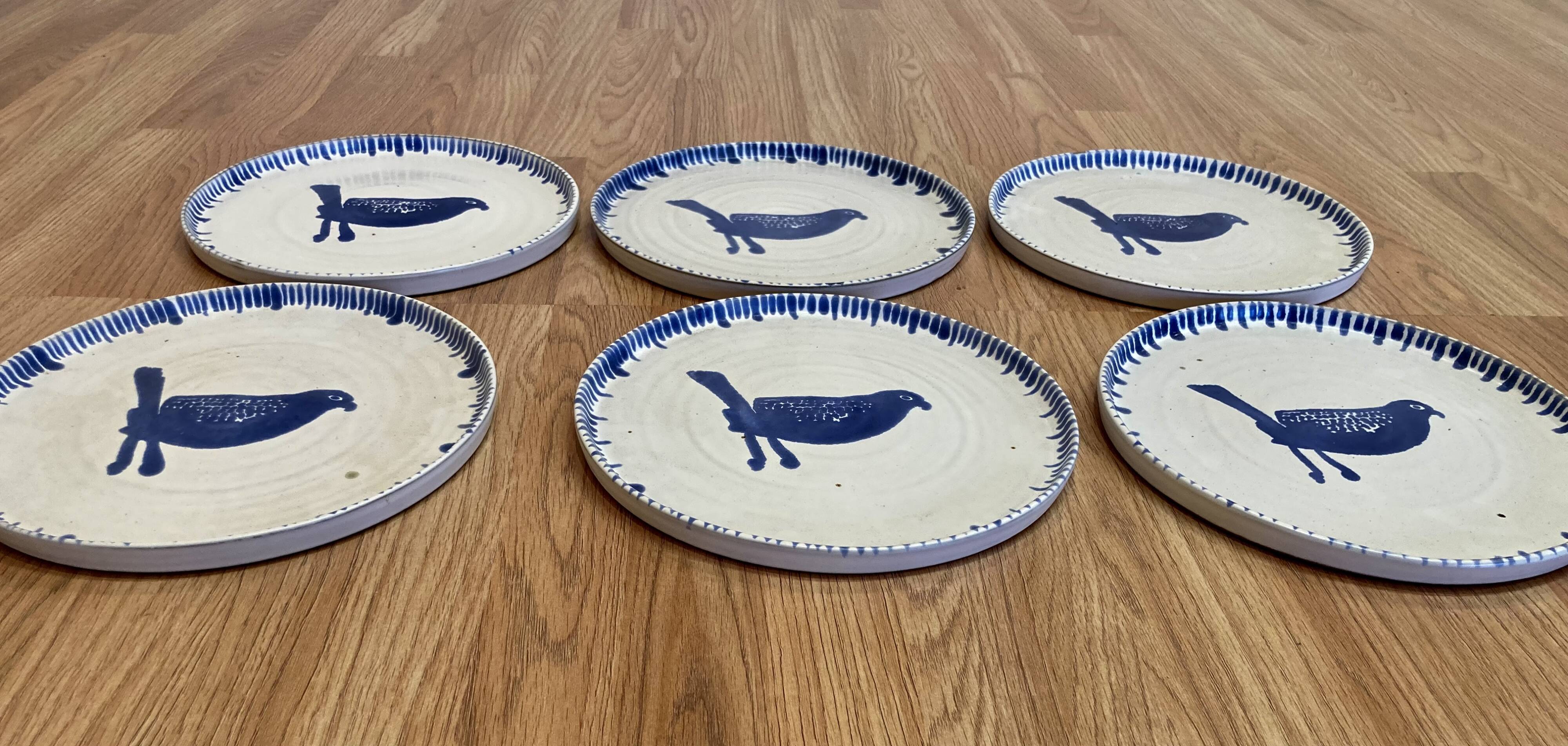 Set of 6 completely handmade plates.
