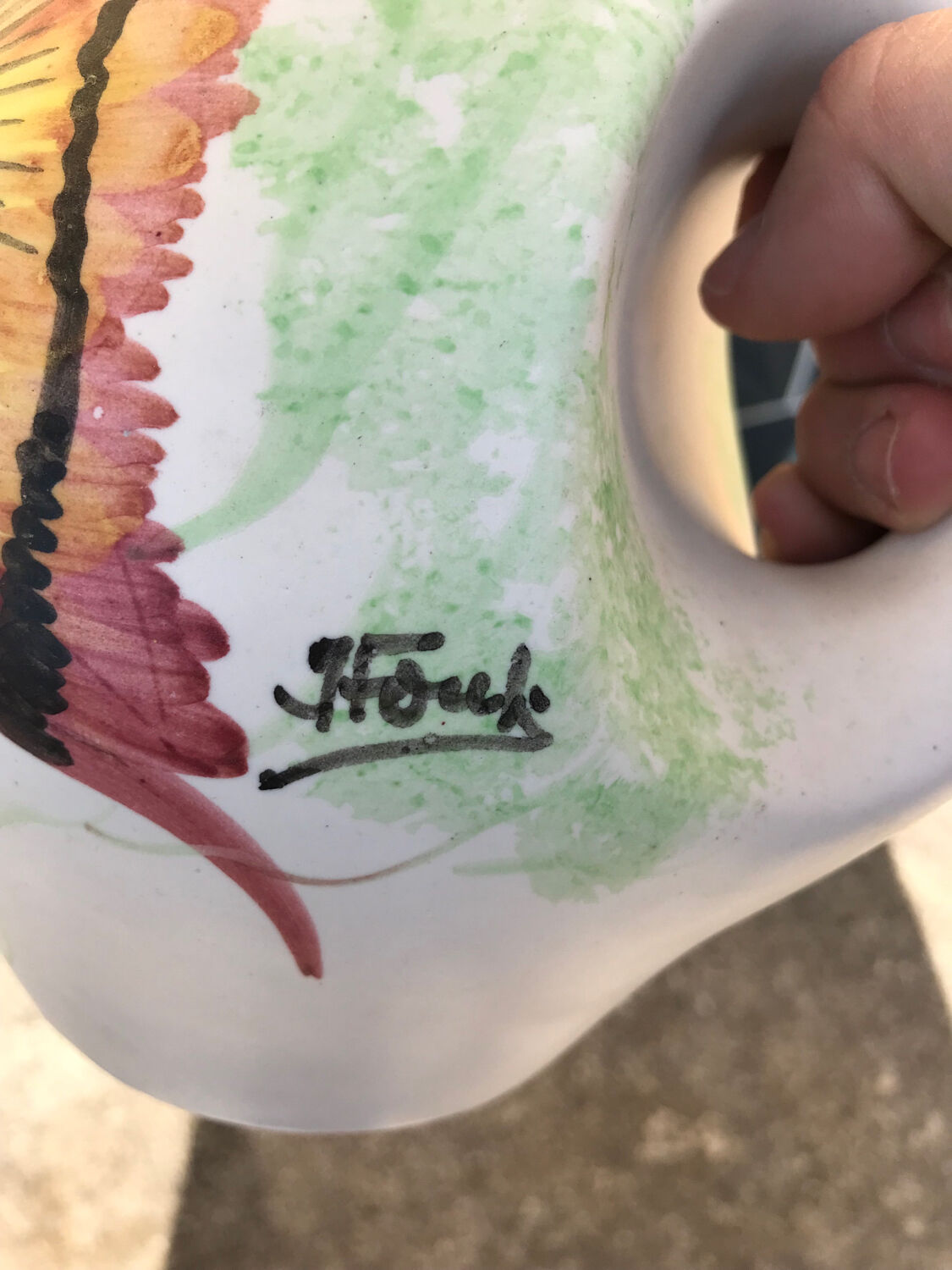 Vase pichet aux poissons signé J Fonck céramique vintage