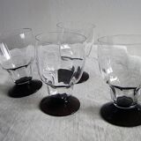 Series of 4 antique glasses with liqueur or port Art Deco Blown glass Purple foot