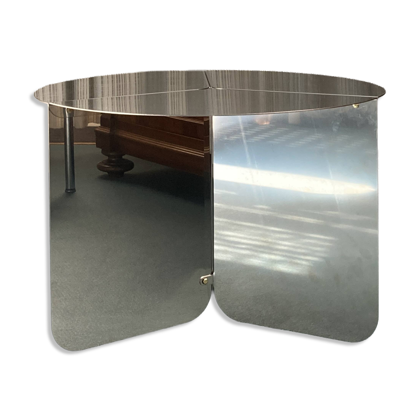 "120" coffee table in stainless steel, minimal design by folding metal