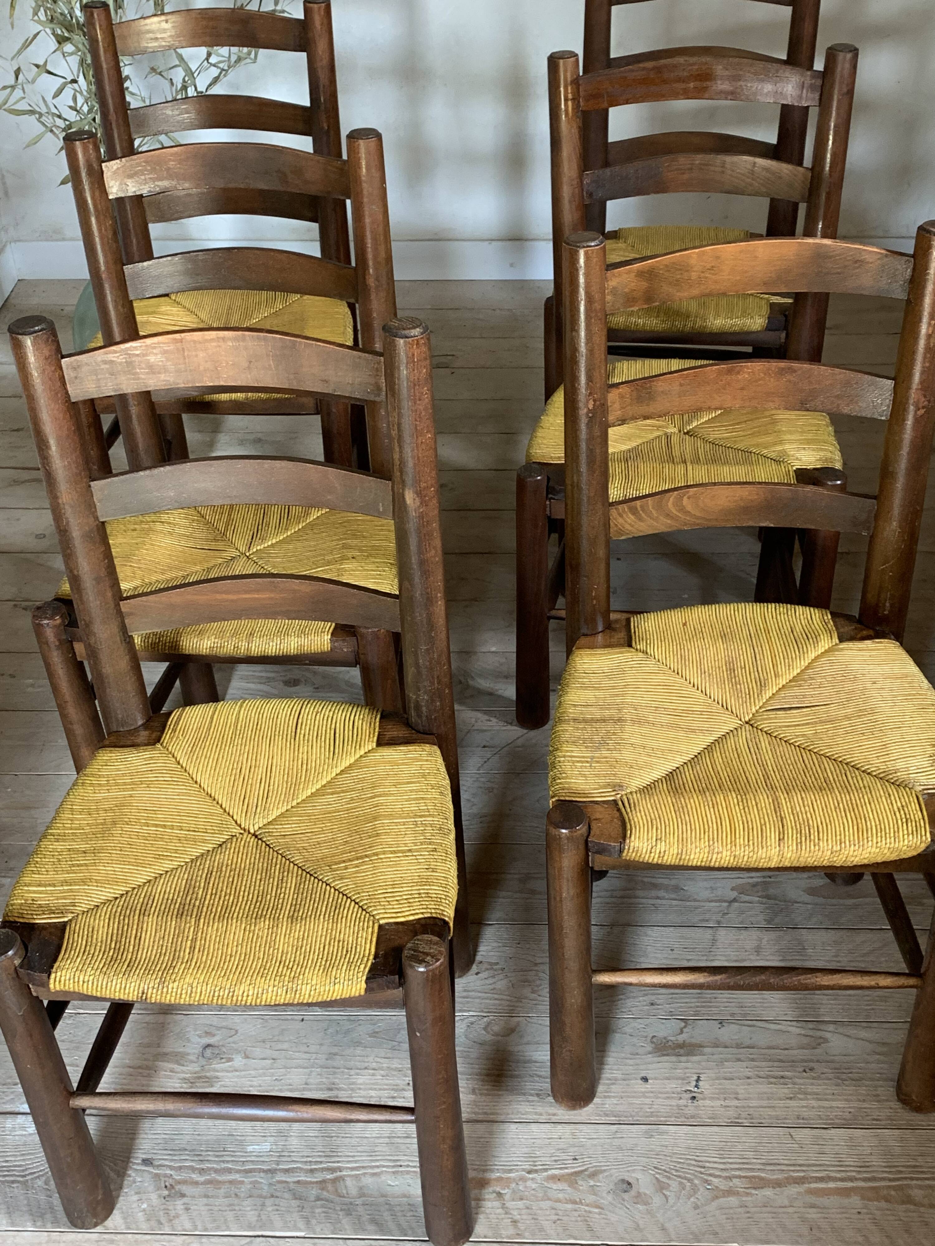 Chaises vintage de Georges Robert en paille - lot de 6