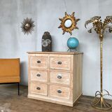 Workshop cabinet furniture with wooden drawers fir and white patina 1900 early twentieth century