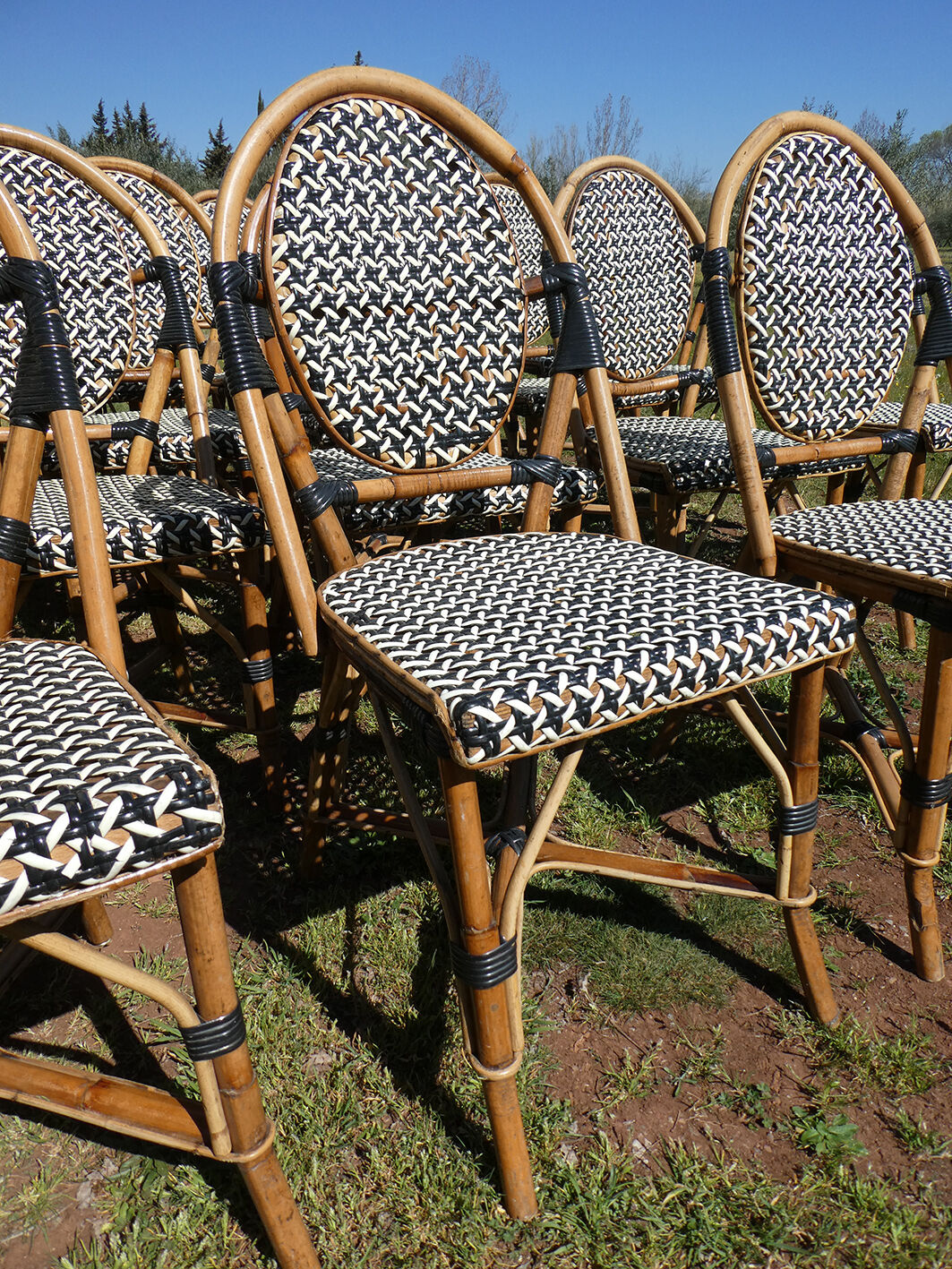 Set of 6 chairs Bistro terrace type Paris in rattan & braiding