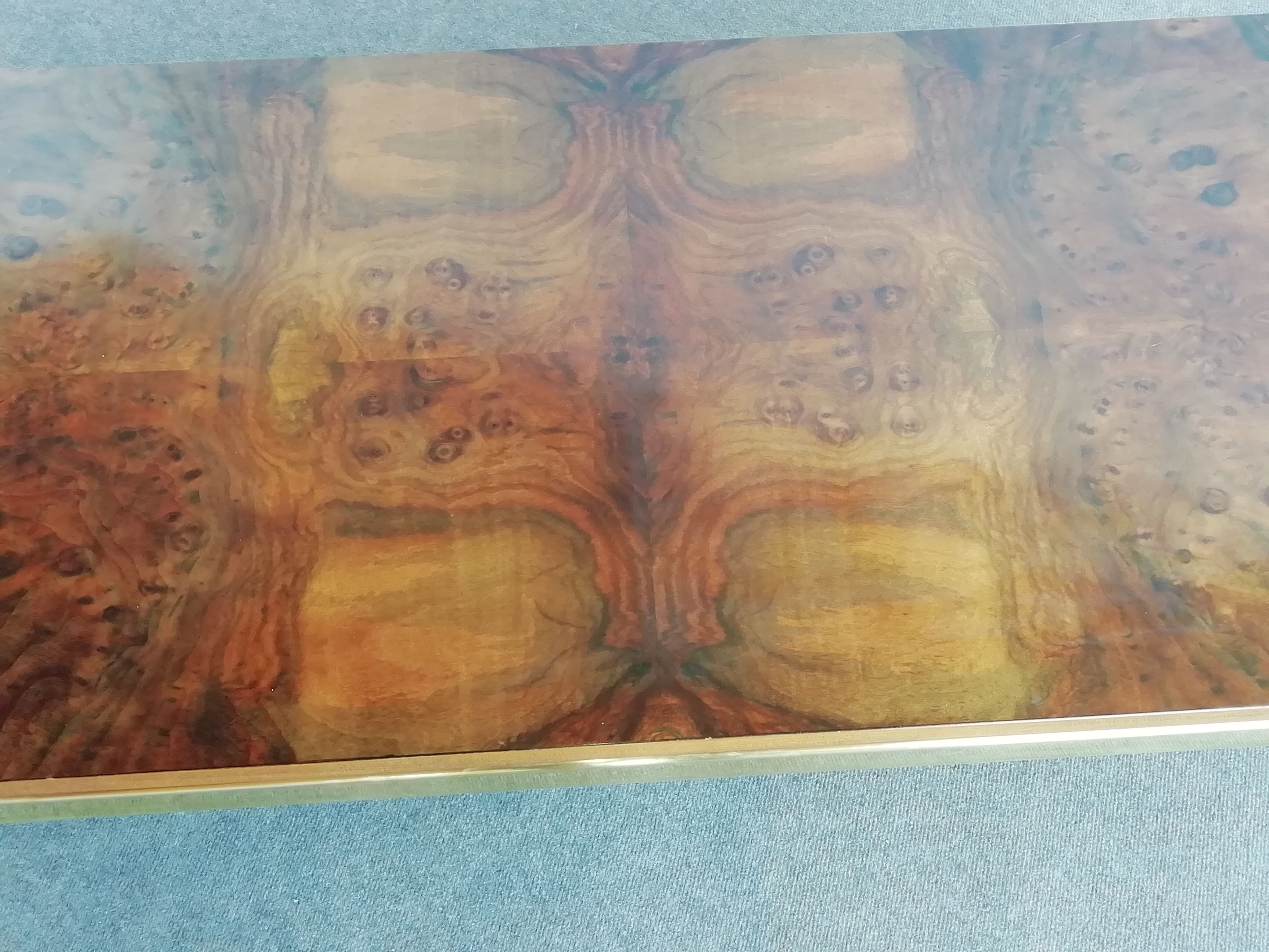 Vintage coffee table 70s wood and brass