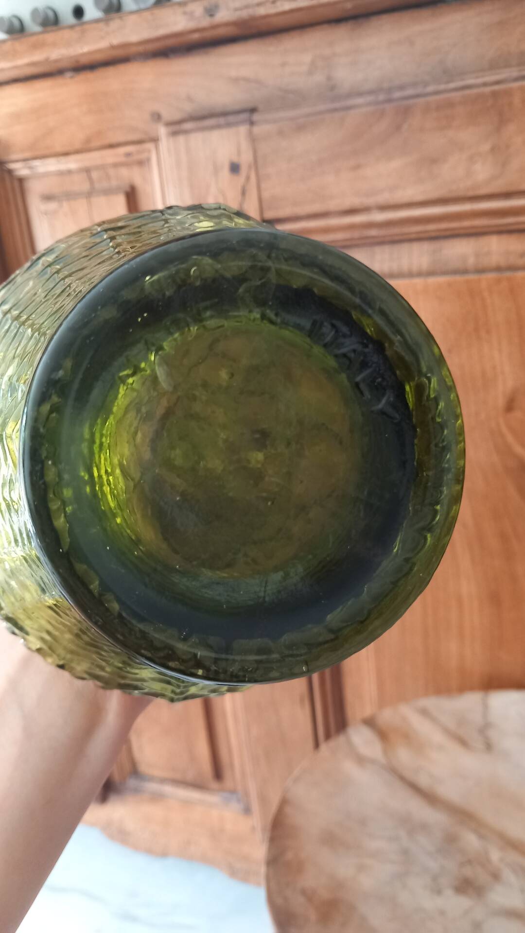 Italian carafe genius glass bottle from Empoli 60s 70s.