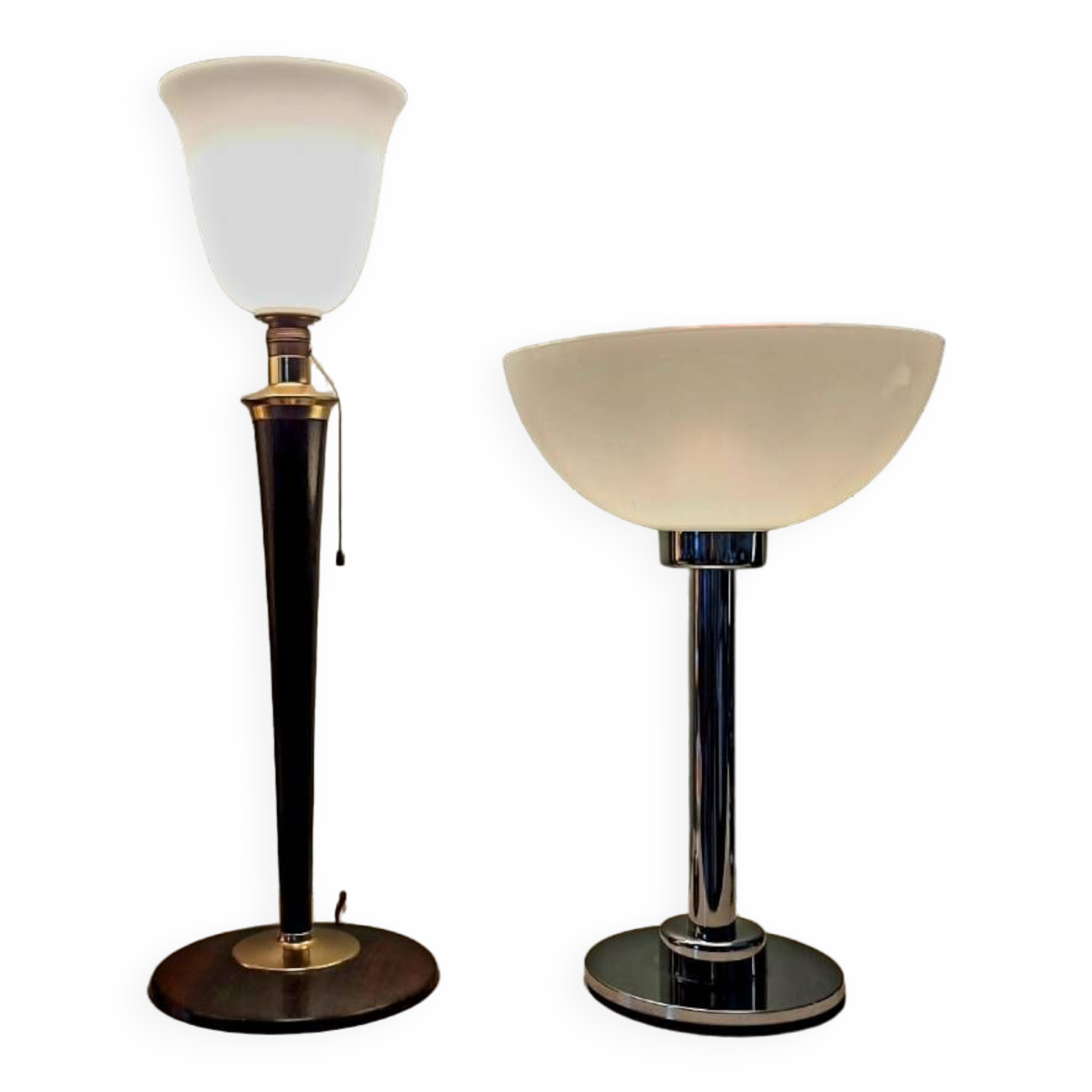 Large MAZDA 1950 Lamp Opaline Tulip/wood/metal