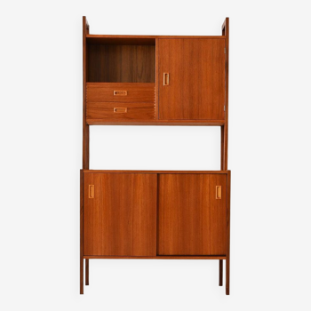 Bookcase with sliding doors in teak and birch wood