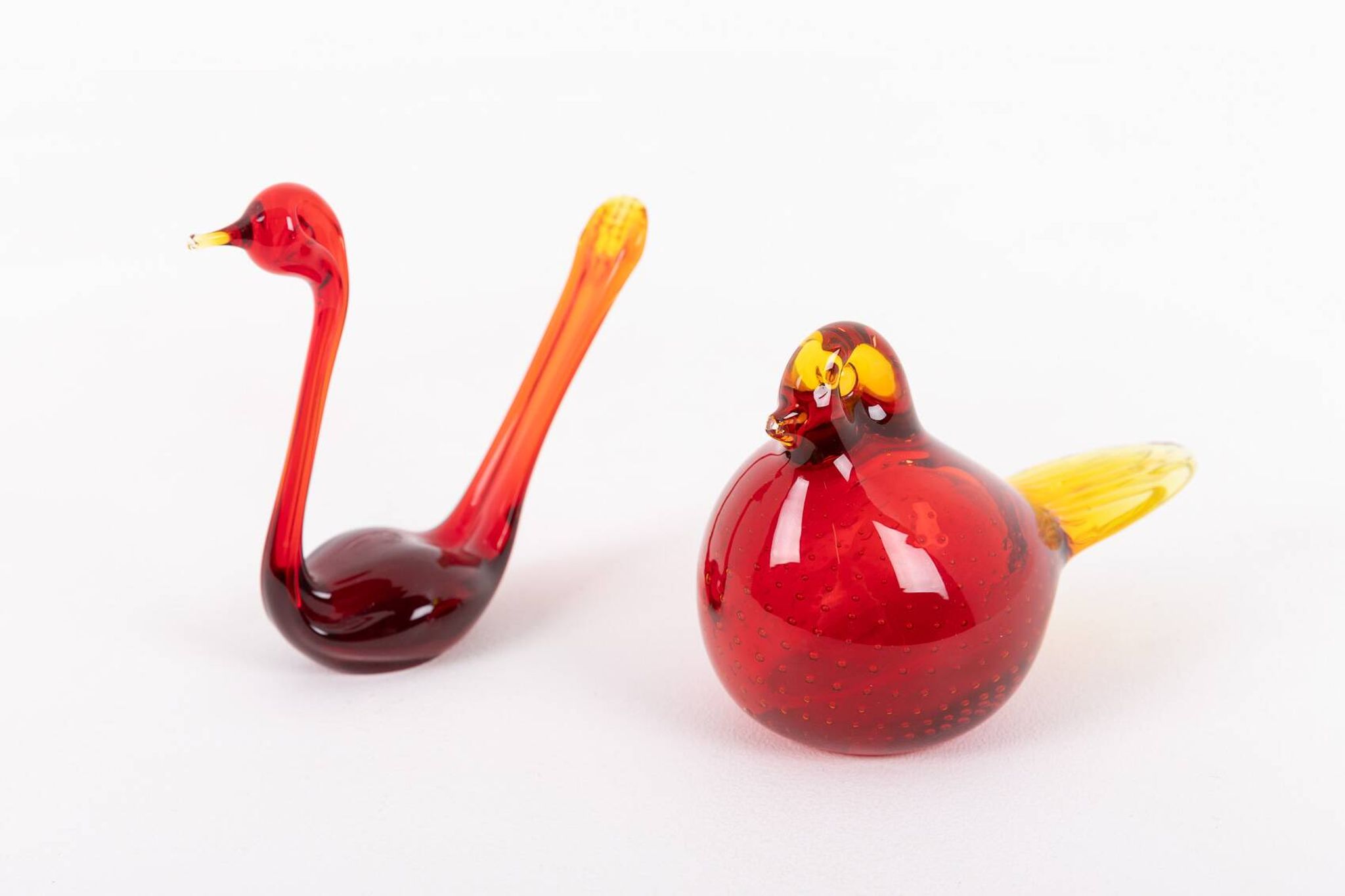 Sculptures d'oiseaux en verre artistique suédois de Bergdala, années 1970.