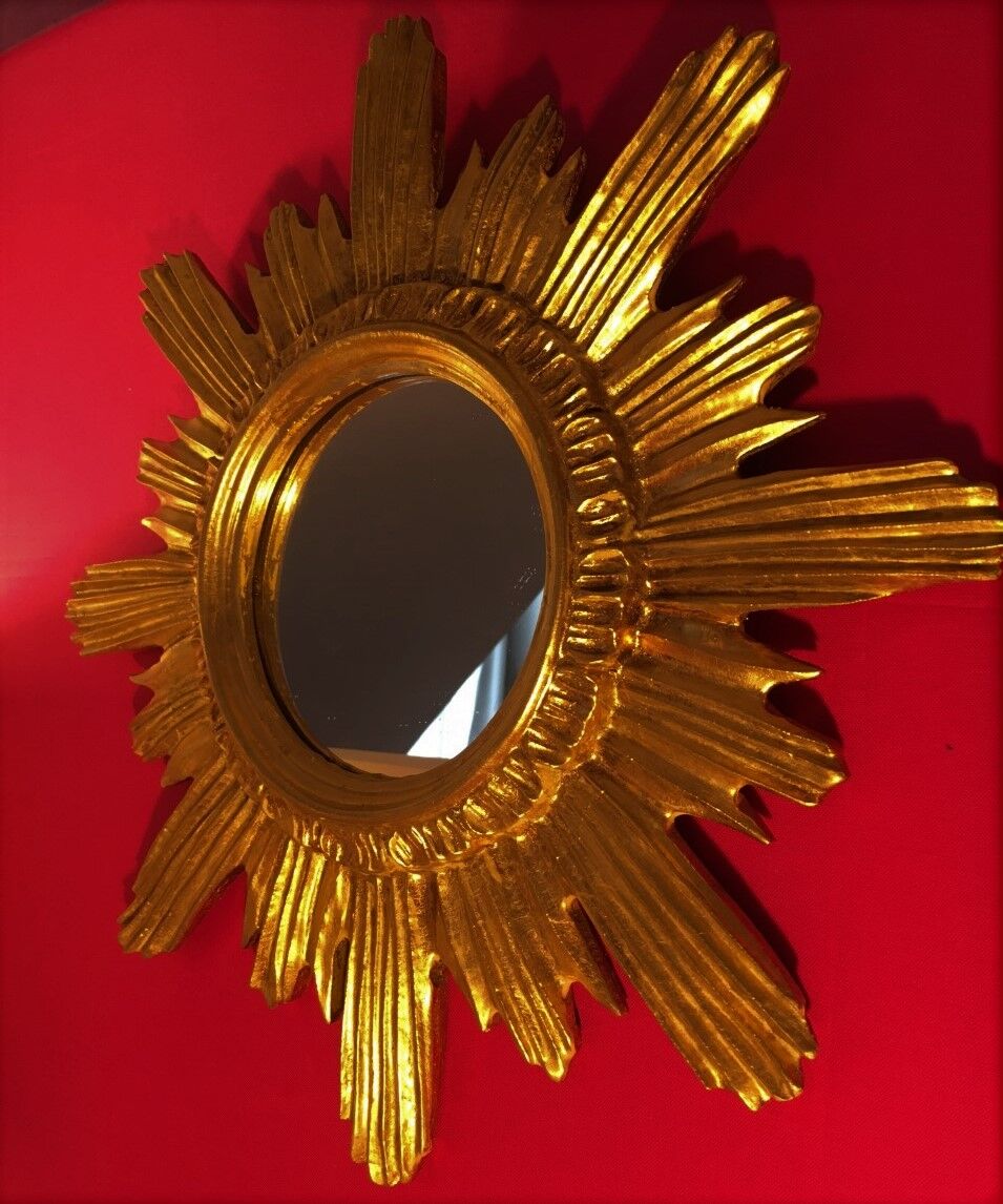 Miroir soleil bois doré  42 cm, 1950