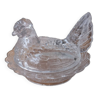 Bonbonniere sugar bowl hen glass 1920