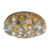 Plafonnier décoratif en verre de Murano doré avec motif floral
