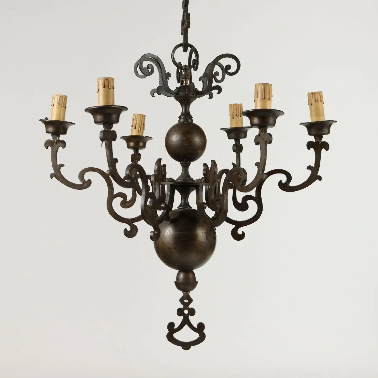 Antique chandelier with 6 lights in bronze, Netherlands, 18th century