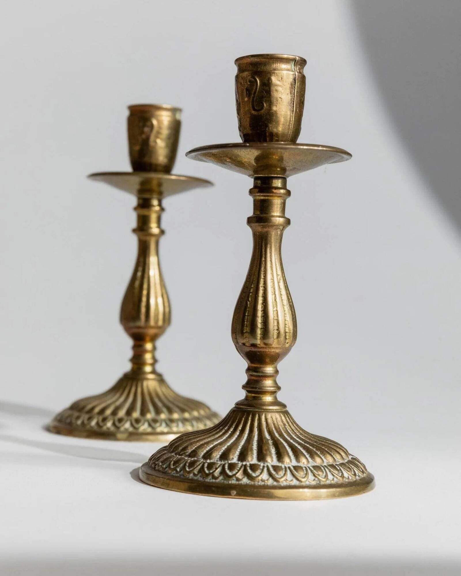 Vintage 1930s Solid Brass Candleholders Set of 2, Warm Golden-Brass, Italian Classic Table Decor