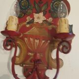 Pair of vintage wood painted mountain wall light
