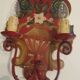 Paire d'appliques montagne vintage bois peint