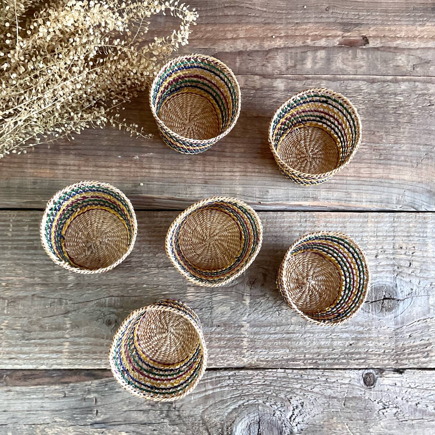 6 vintage glass holder baskets