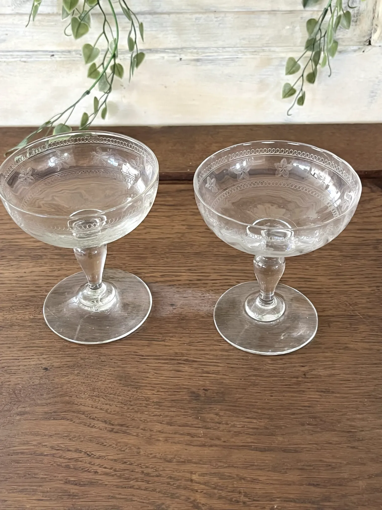 Champagne coupes etched set of 4